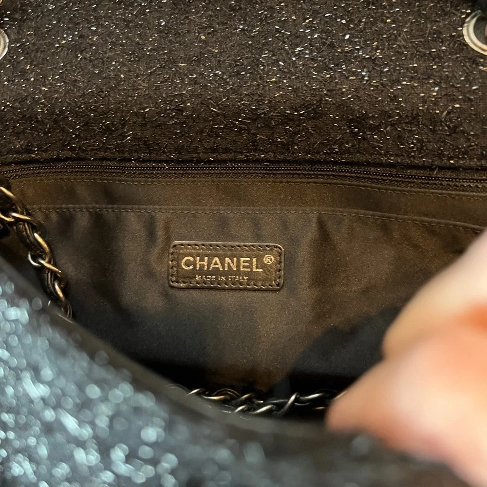 Chanel Vintage Black Patchwork Tweed Leather Classic Flap Shoulder Bag - Picture 6 of 10